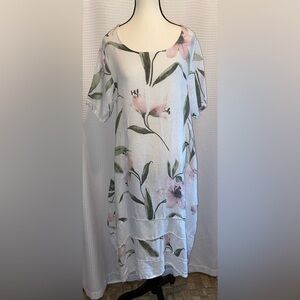Women’s LUNGO L’ARNO Italian floral‎ 100% linen floral midi dress size medium